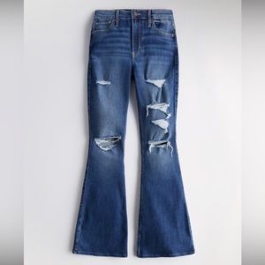 HIGH-RISE RIPPED DARK WASH FLARE JEANS NWT